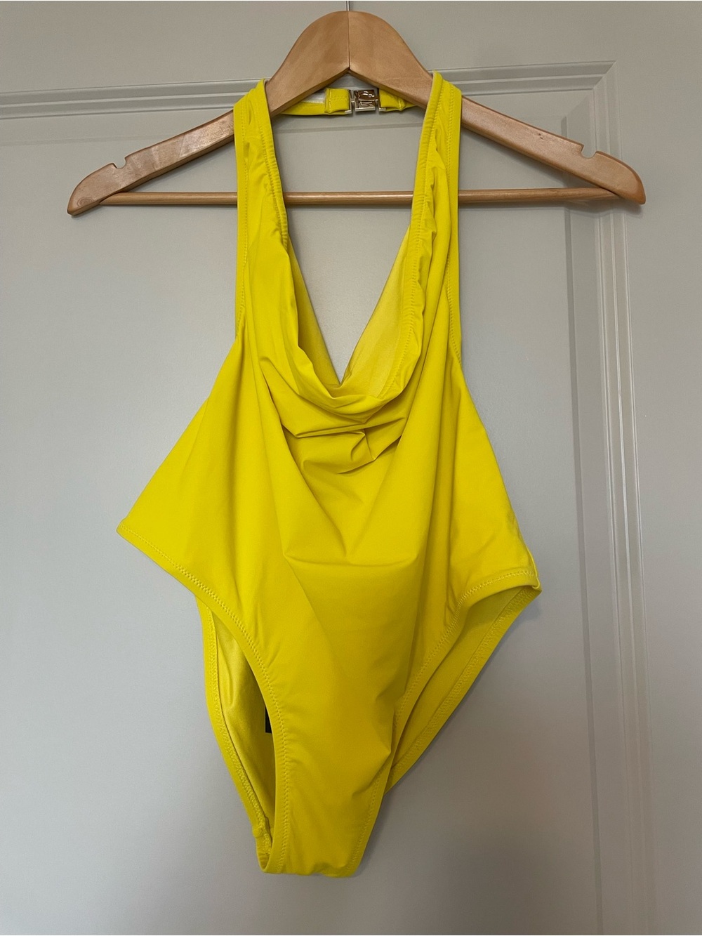 Marc By Marc Jacobs Yellow Halter Swimsuit with Gold-Tone Logo Clasp